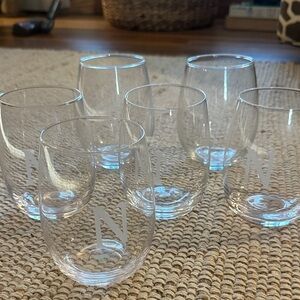 Monogrammed Clear Glass Stemless Wine Glasses Set
